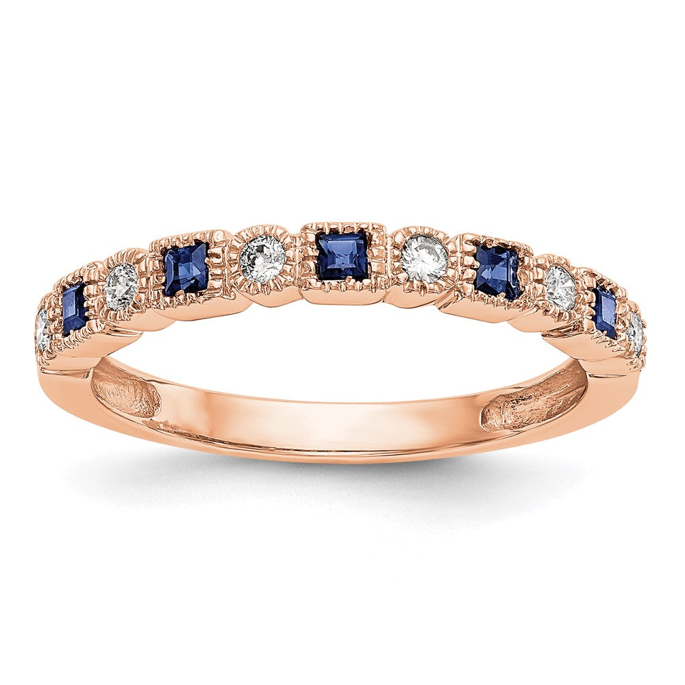 14k Rose Gold Diamond w/Sapphire Band