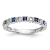 Load image into Gallery viewer, 14k White Gold 1/10 carat Diamond and Blue Sapphire Complete Band
