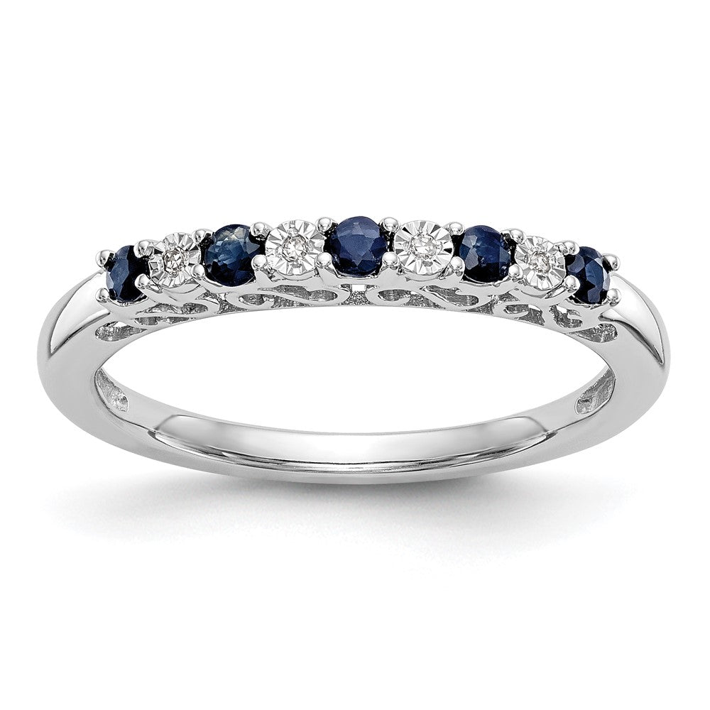 14k White Gold .01 carat Diamond and Blue Sapphire Complete Band