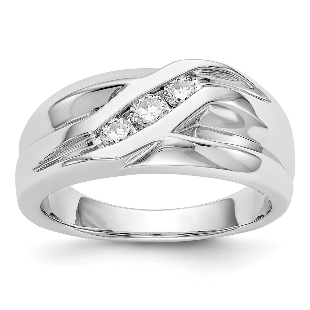14K White Gold 3-Stone 1/3 carat Diamond Complete Men's Ring