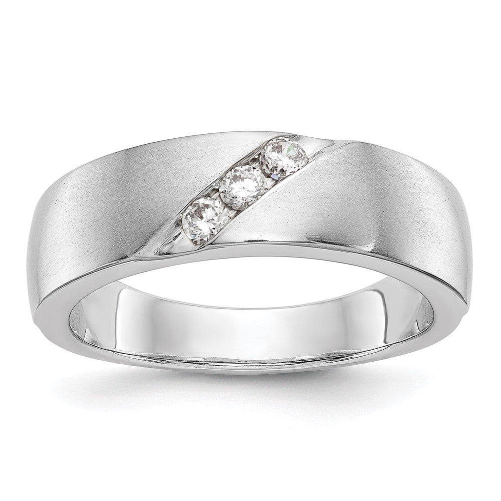 14K White Gold 3-Stone  1/5 carat Diamond Complete Men's Band