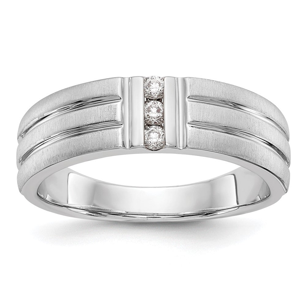 14K White Gold 3-Stone 1/8 carat Diamond Complete Men's Band