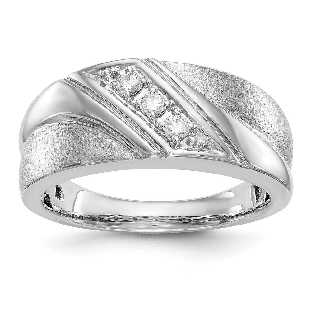 14K White Gold 3-Stone 1/6 carat Diamond Complete Men's Band