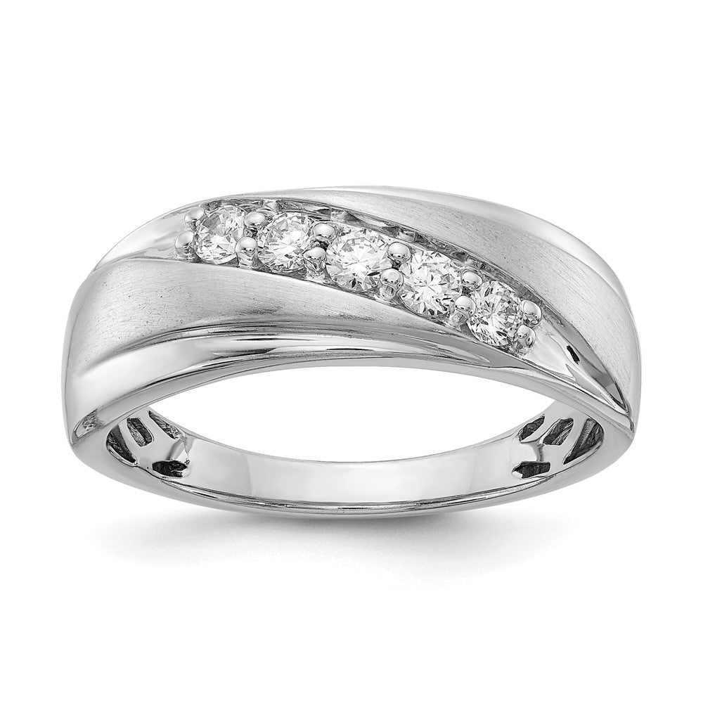14k White Gold 5-Stone Polished and Satin 3/8 carat Diamond Complete Men's Ring