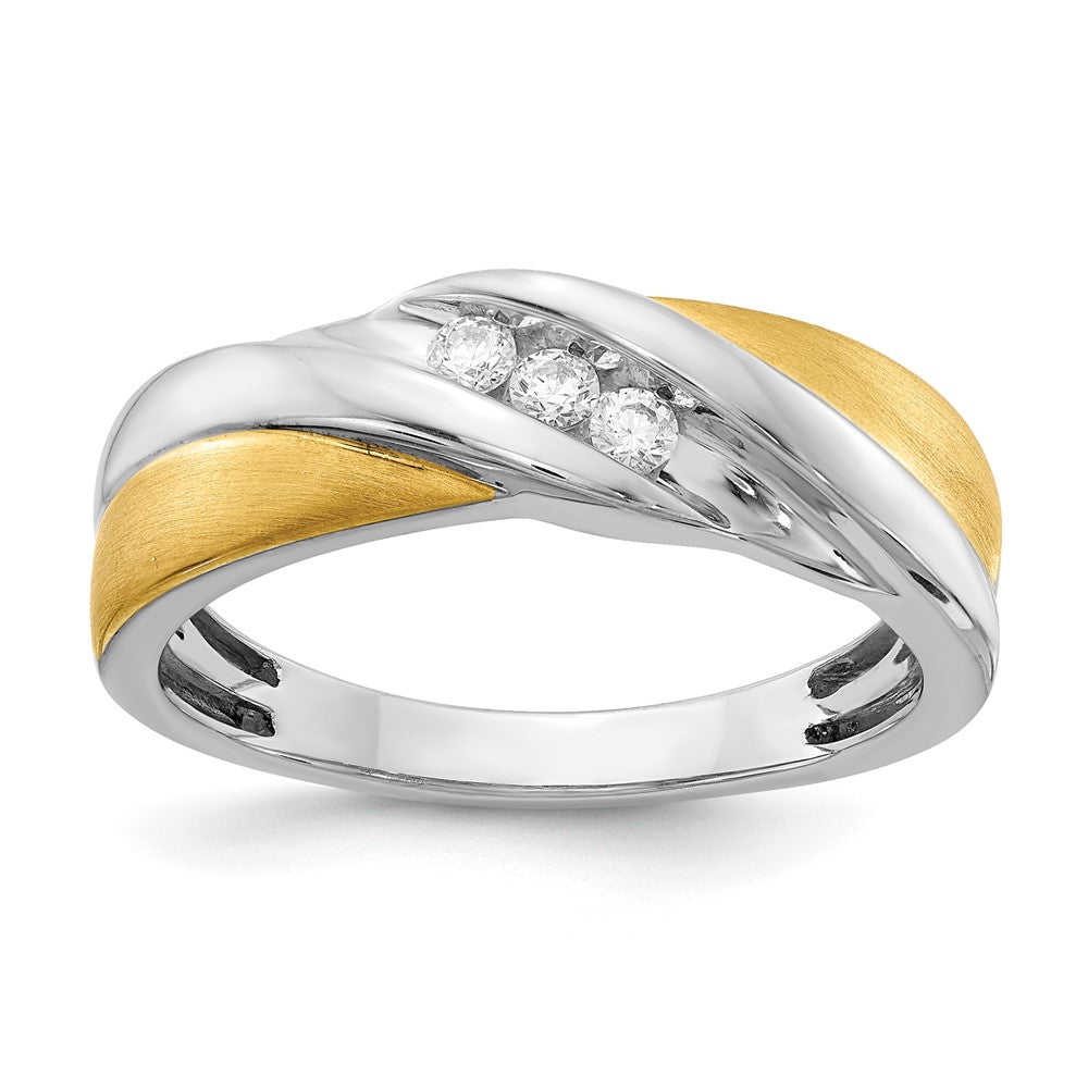 14k Two-tone 3-Stone 1/6 carat Diamond Complete Men's Ring