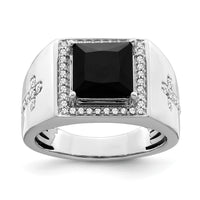 Load image into Gallery viewer, 14k White Gold Onyx and Diamond Cross Mens Ring
