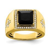 Load image into Gallery viewer, 14k Onyx and Diamond Cross Mens Ring
