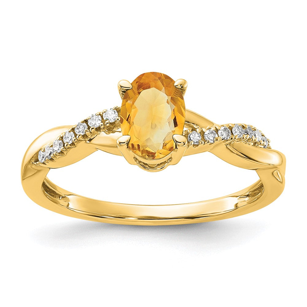 10k Oval Citrine and Diamond Ring