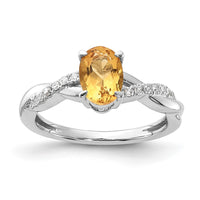 Load image into Gallery viewer, 14K White Gold Oval Citrine and Diamond Ring
