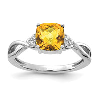 Load image into Gallery viewer, 14K White Gold Checkerboard Citrine and Diamond Ring
