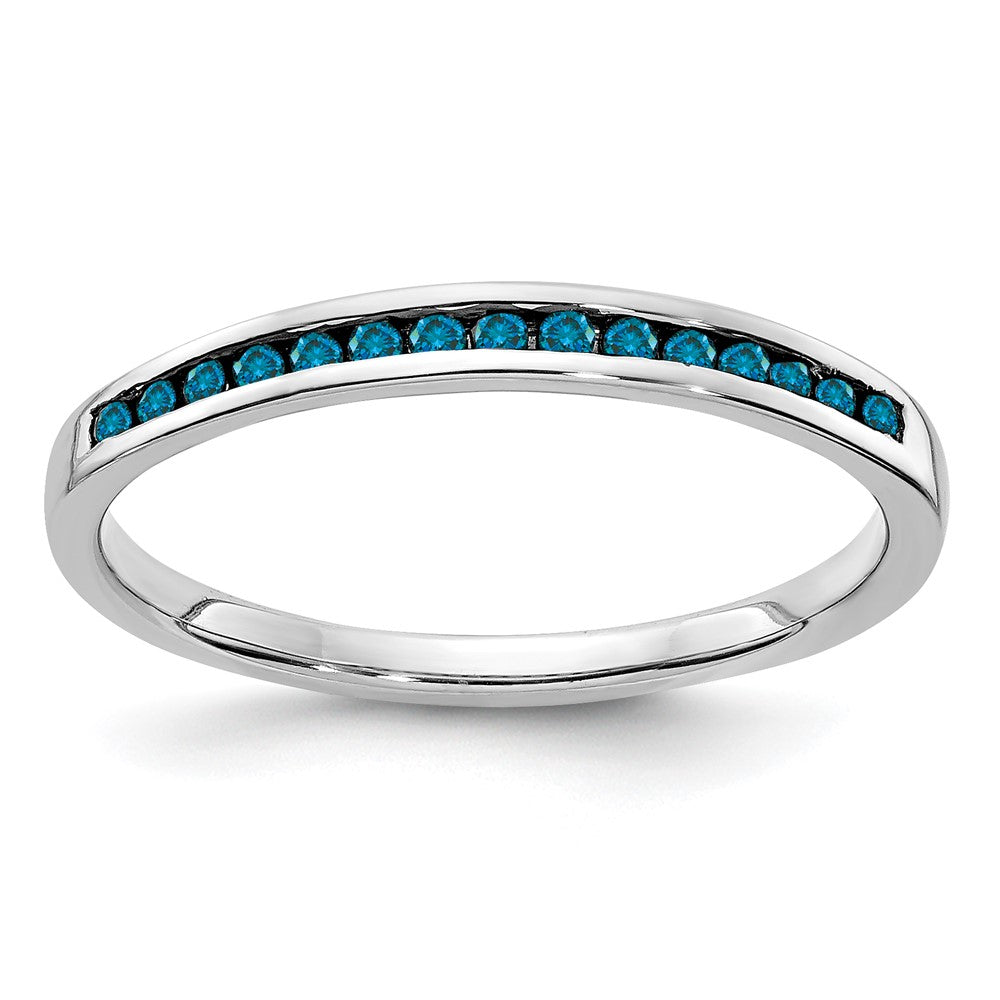 14k White Gold Blue Diamond Channel Band