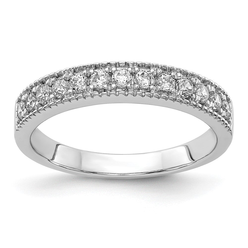 14k White Gold Diamond Beaded Edge Band