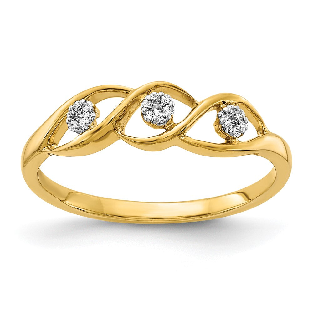 14k Gold Polished Diamond Wave Ring