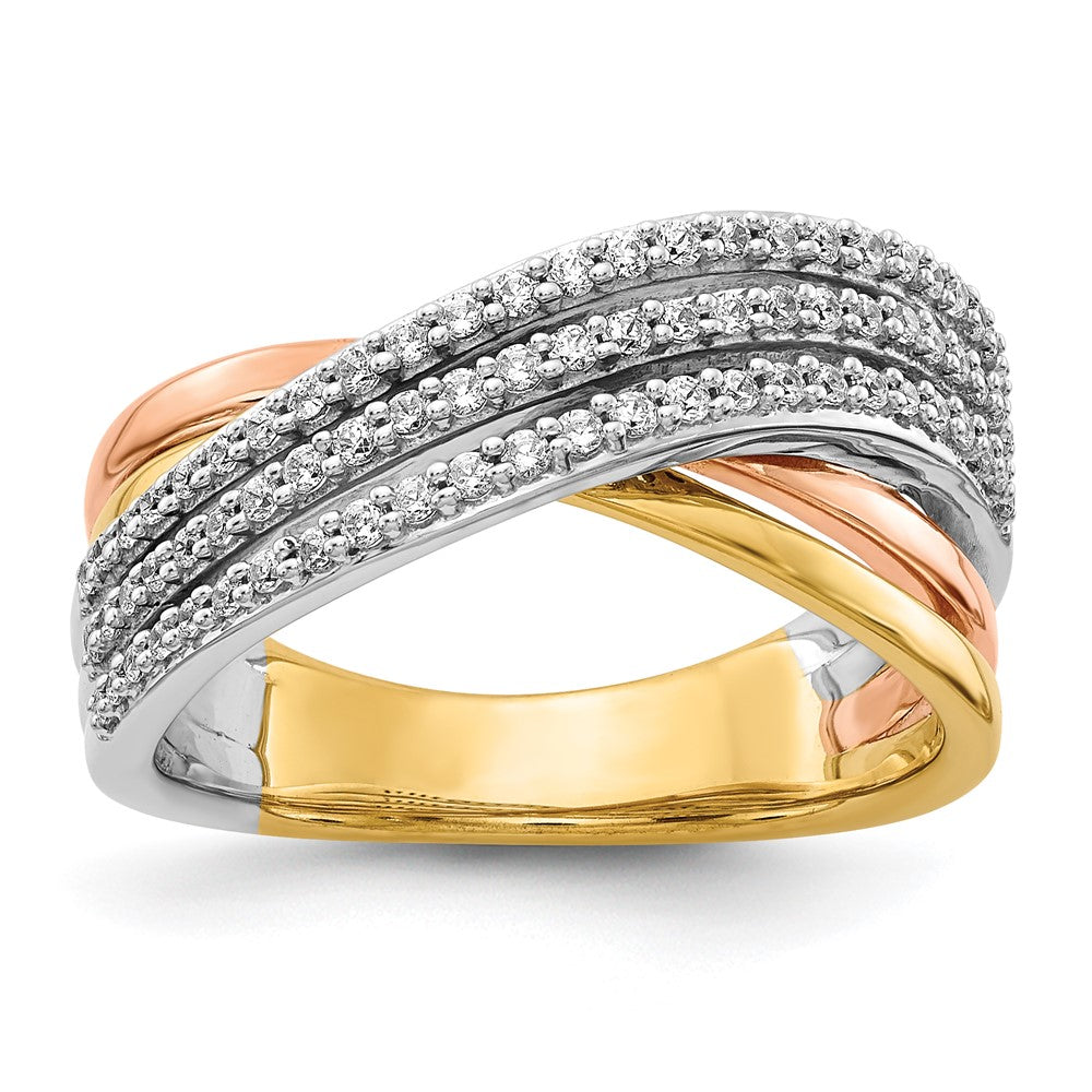 14k Tri-color Overlap Diamond Ring