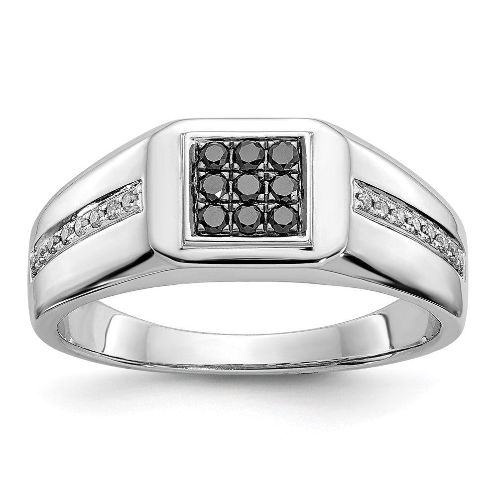 14k White Gold White and Black Diamond Square Mens Ring