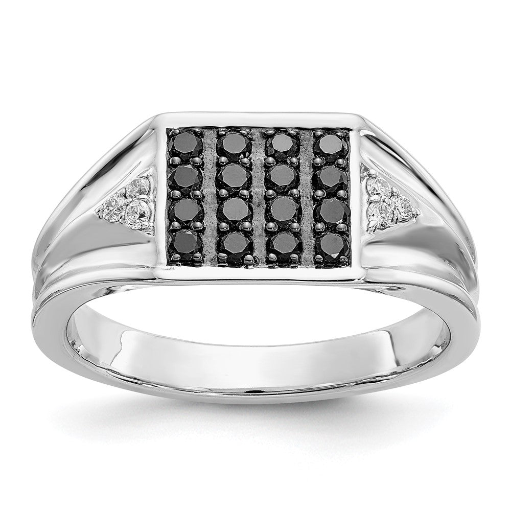 14k White Gold Black and White Diamond Mens Ring