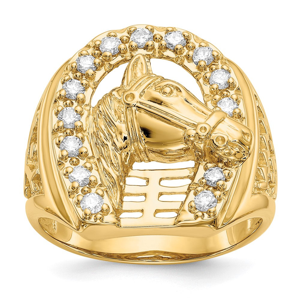 14k Mens Diamond Horseshoe with Horse in Center Ring