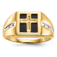 Load image into Gallery viewer, 14k Onyx and Diamond Cross Mens Ring

