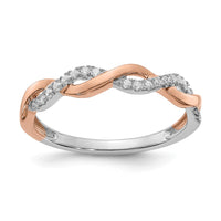 Load image into Gallery viewer, 14k White and Rose Gold Criss-Cross 1/8 carat Diamond Complete Wedding Band
