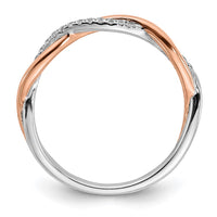 Load image into Gallery viewer, 14k White and Rose Gold Criss-Cross 1/10 carat Diamond Complete Wedding Band
