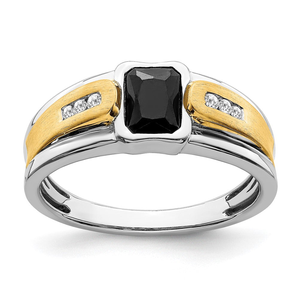 14k Two-tone Onyx and Diamond Mens Ring