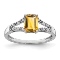 Load image into Gallery viewer, 14k White Gold Emerald-cut Citrine and Diamond Ring
