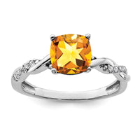 Load image into Gallery viewer, Sterling Silver Rhodium-plated Citrine and Diamond Ring
