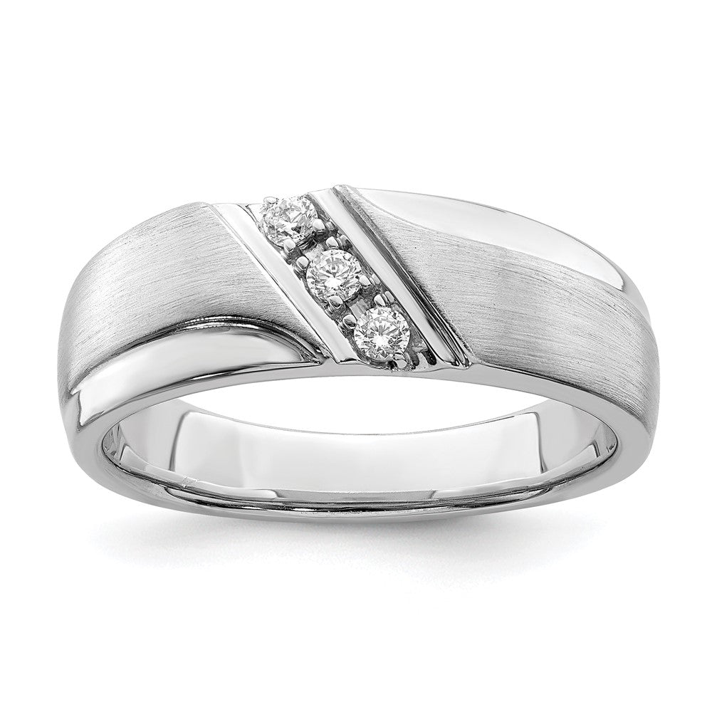 14k White Gold 3-Stone 1/8 carat Diamond Complete Men's Band