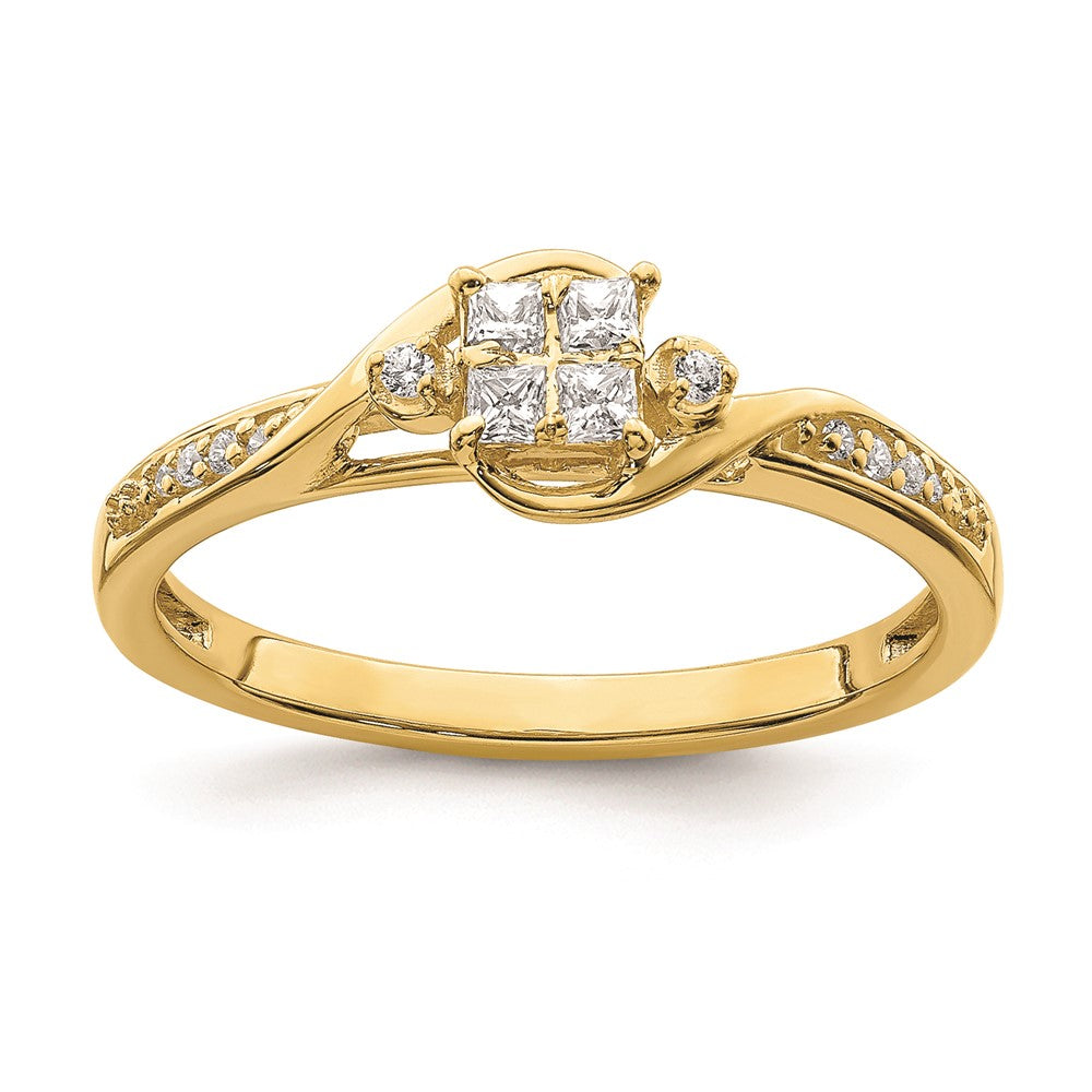 10k Yellow Gold Bypass Cluster 1/5 carat Diamond Complete Engagement Ring