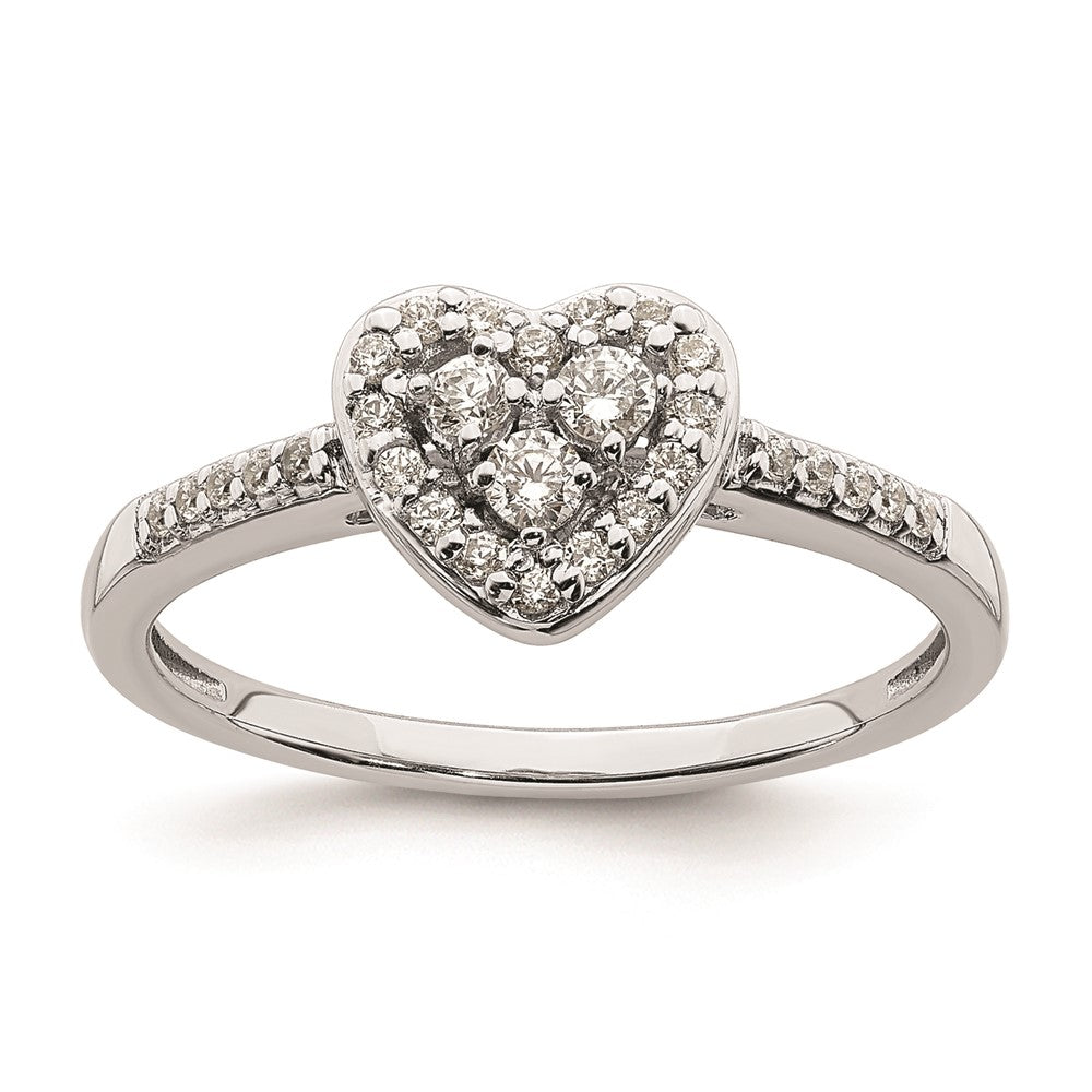 10k White Gold Heart Halo Cluster 1/4 carat Diamond Complete Engagement Ring