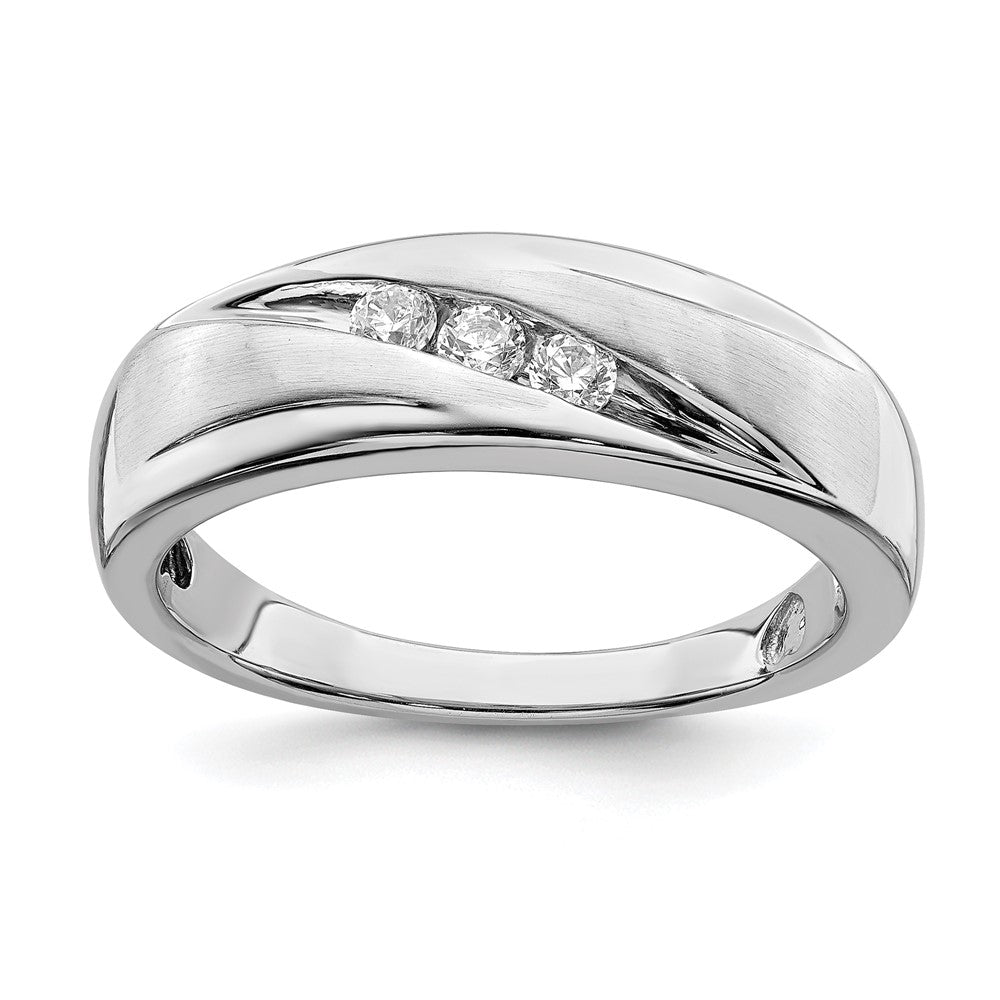 14k White Gold 3-Stone 1/5 carat Diamond Complete Men's  Band