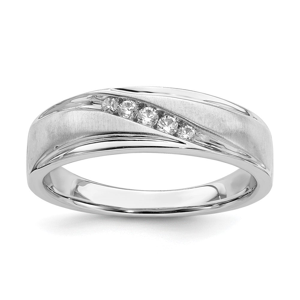 14k White Gold 5-Stone 1/6 carat Diamond Complete Men's Band