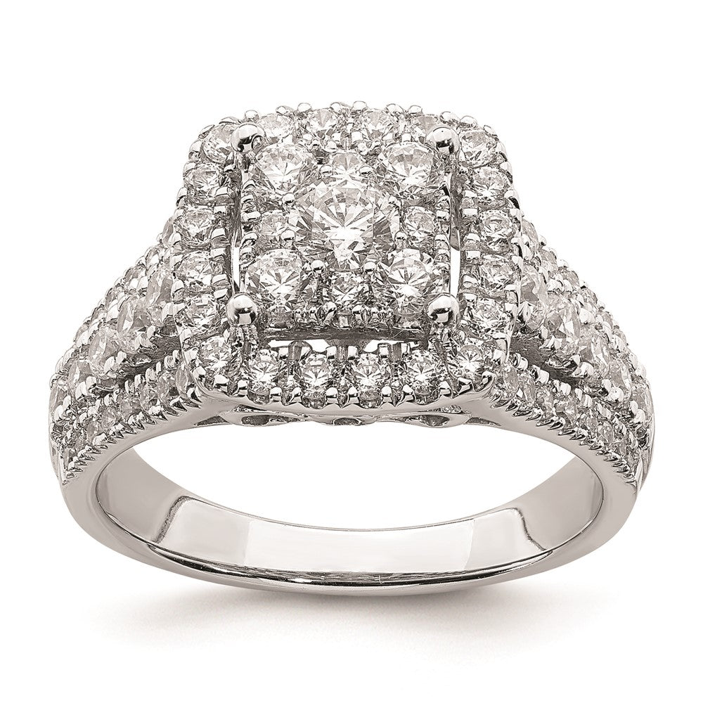 14k White Gold Square Halo Cluster 1.3 carat Diamond Complete Engagement Ring
