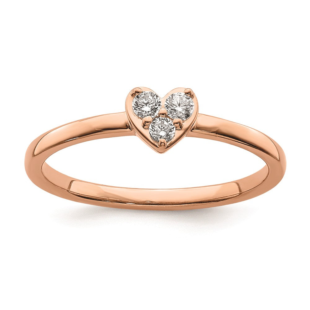 First Promise 14k Rose Gold Heart 1/8 carat Round Diamond Complete Promise/Engagement Ring