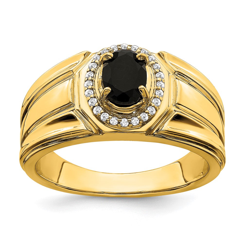 14k Onyx and Diamond Mens Ring