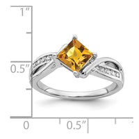 Load image into Gallery viewer, 14k White Gold Square Citrine and Diamond Ring
