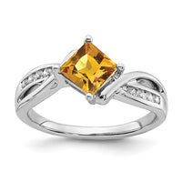 Load image into Gallery viewer, 14k White Gold Square Citrine and Diamond Ring
