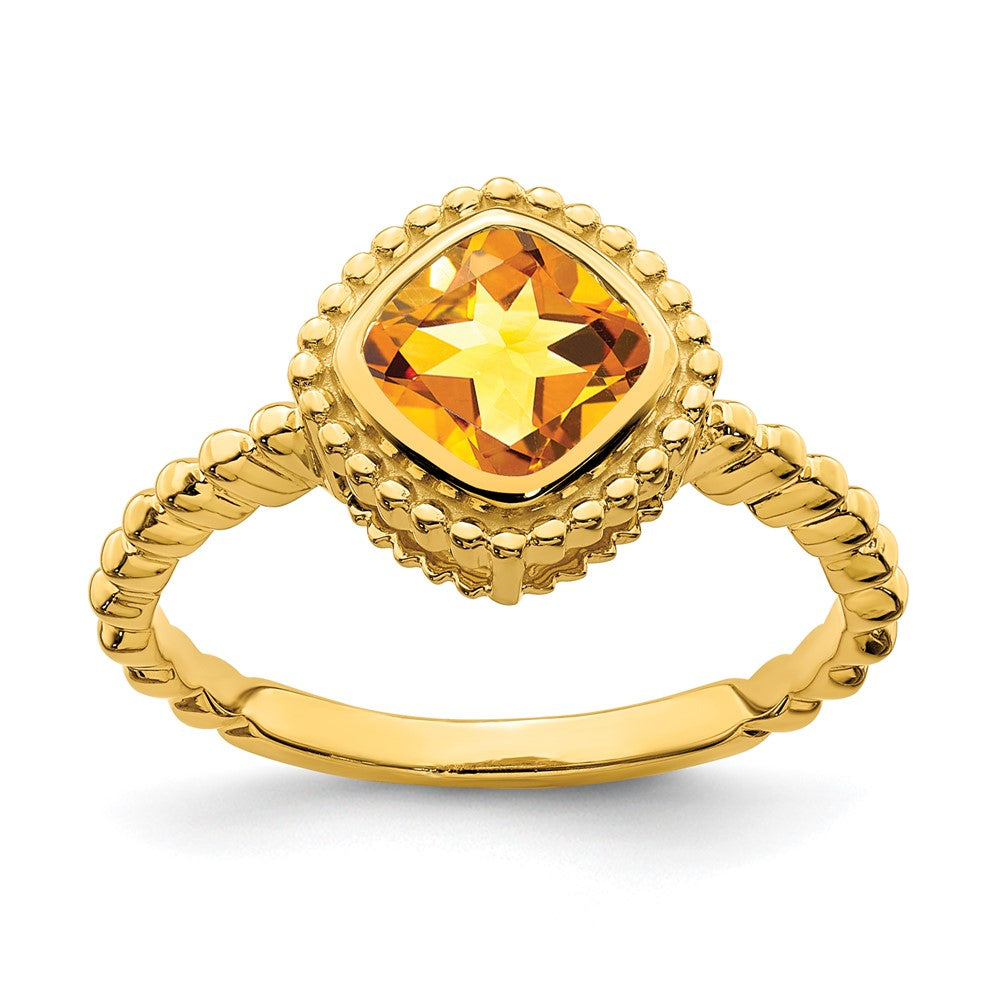 14k Cushion Citrine Ring
