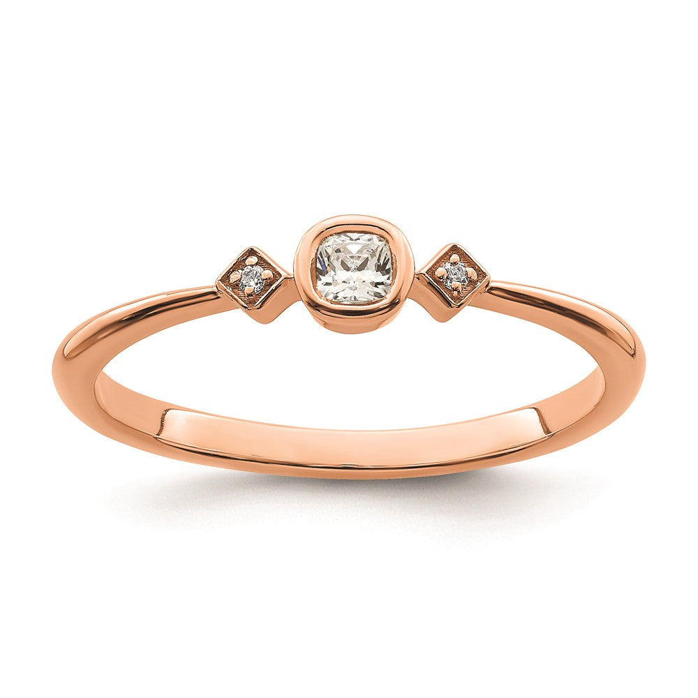 14k Rose Gold Petite 3-Stone 1/15 carat Cushion-cut Diamond Complete Promise/Engagement Ring