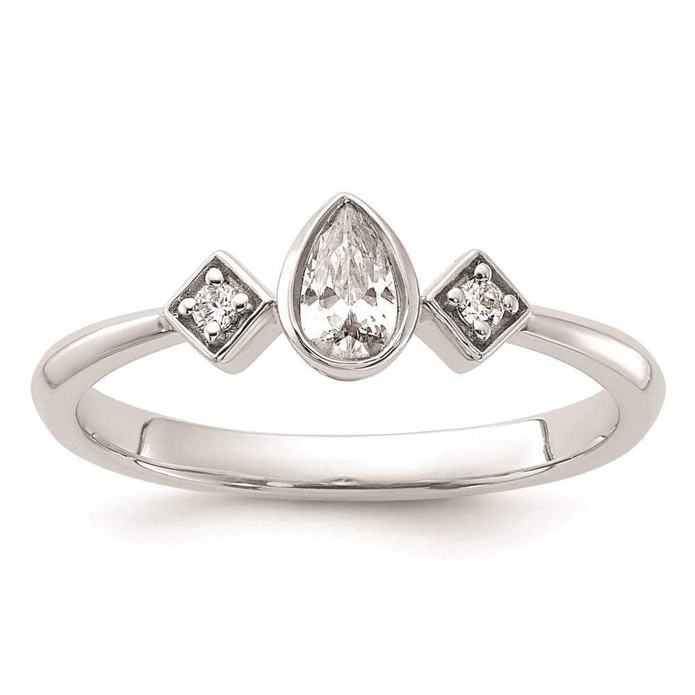 14k White Gold Petite 3-Stone 1/4 carat Pear Diamond Complete Promise/Engagement Ring