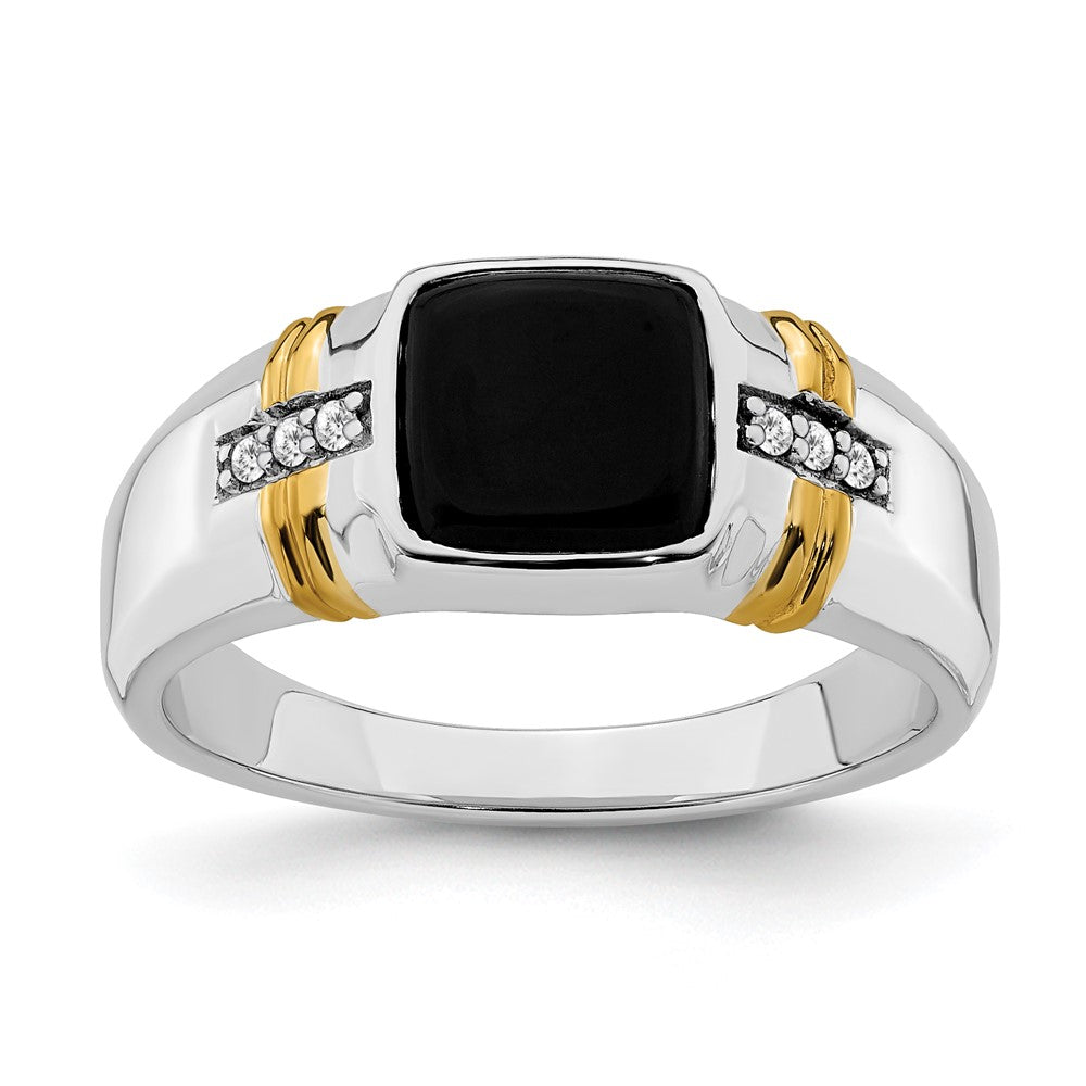 14k Two-tone Onyx and Diamond Mens Ring
