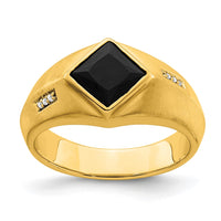 Load image into Gallery viewer, 14k Onyx and Diamond Satin Mens Ring
