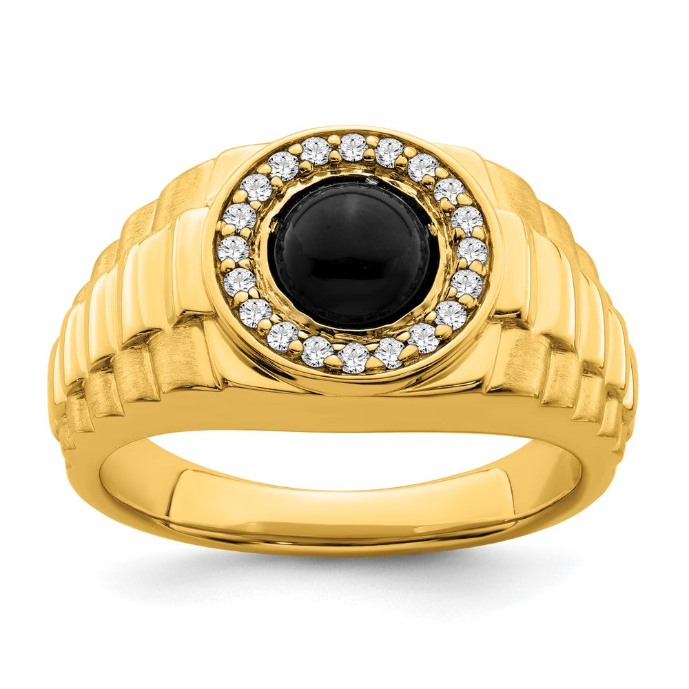 14k Onyx and Diamond Mens Ring