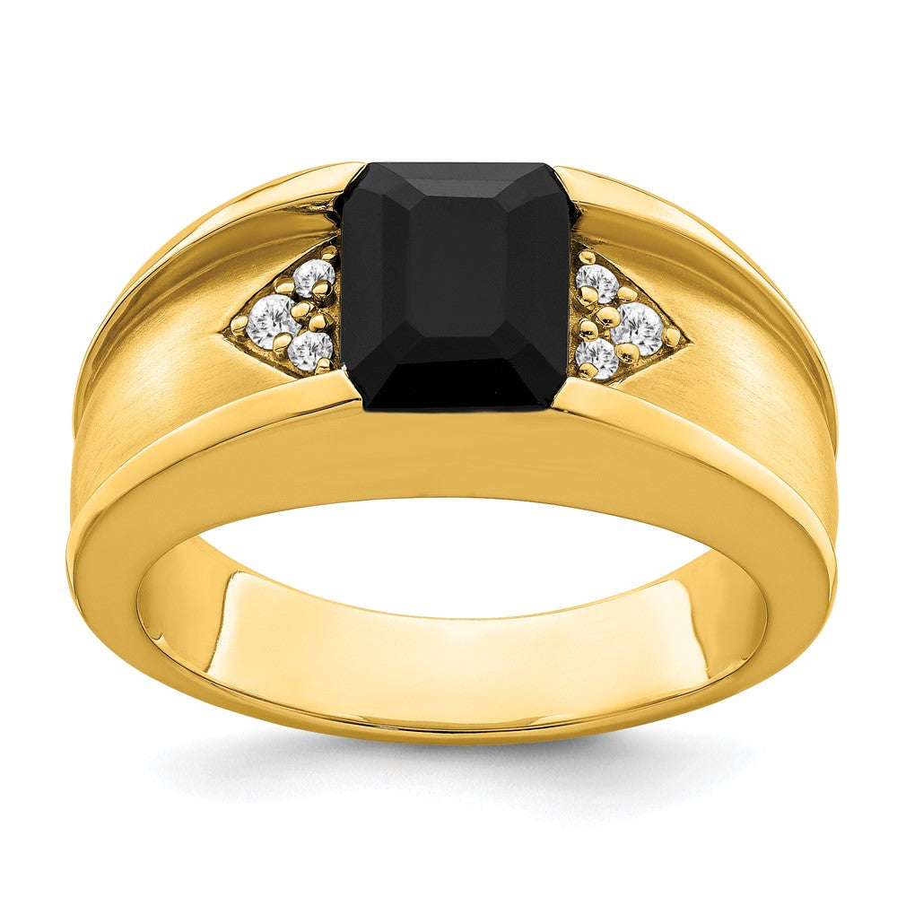 14k Onyx and Diamond Mens Ring
