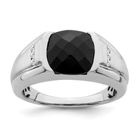 Load image into Gallery viewer, 14k White Gold Onyx and Diamond Mens Ring
