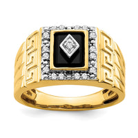 Load image into Gallery viewer, 14k Onyx and Diamond Greek Key Design Mens Ring
