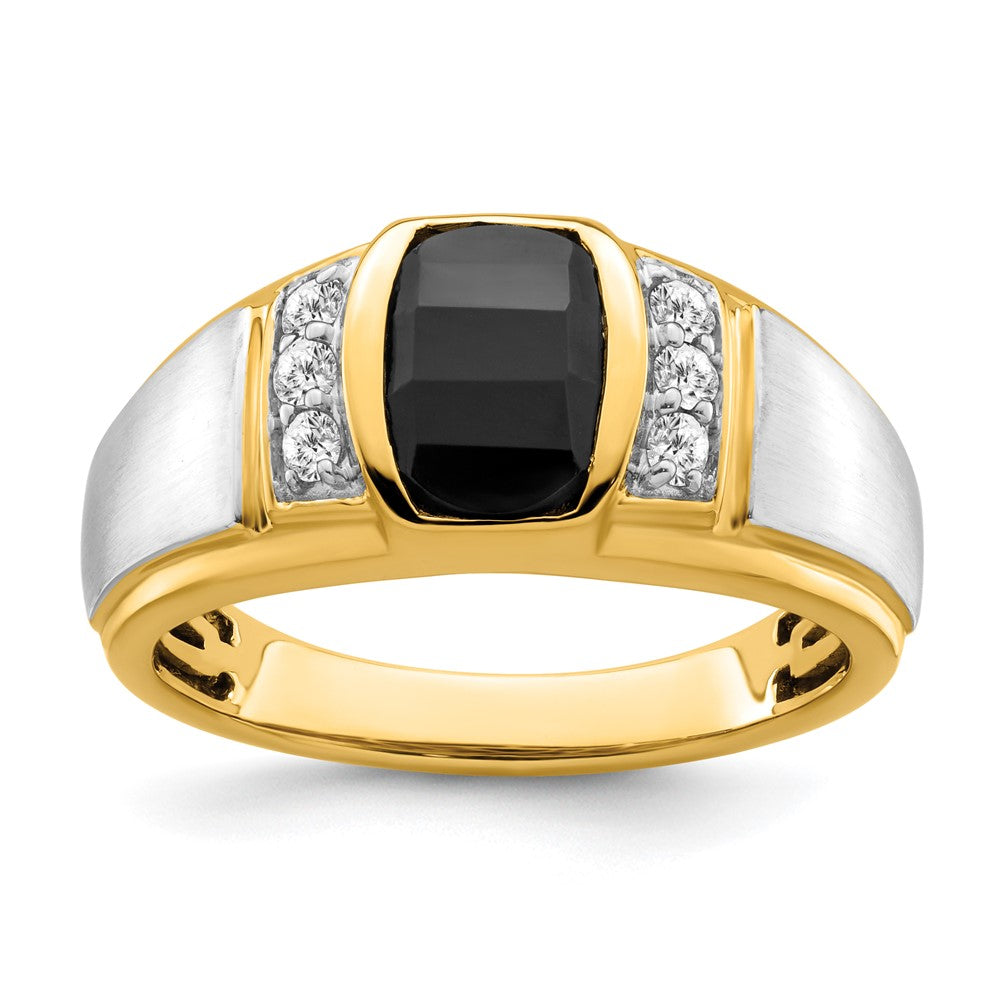 14k Two-tone Onyx and Diamond Mens Ring