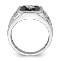 Load image into Gallery viewer, 14k White Gold Onyx and Diamond Greek Key Design Mens Ring
