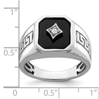 Load image into Gallery viewer, 14k White Gold Onyx and Diamond Greek Key Design Mens Ring
