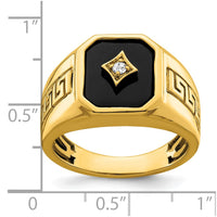 Load image into Gallery viewer, 14k Onyx and Diamond Greek Key Design Mens Ring
